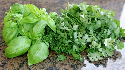 Fresh Basil, Cilantro, and Parsley Herbs