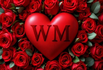 Red Heart Roses Wm Initials Valentines Day Romantic Image