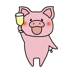 パーティーで乾杯するぶた