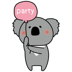 パーティーの風船を持っているコアラ