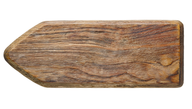aged wooden arrow-shaped block isolated on background with rustic texture and natural wood grain
