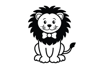 A cartoon line art drawing of a lion sitting upright.eps
