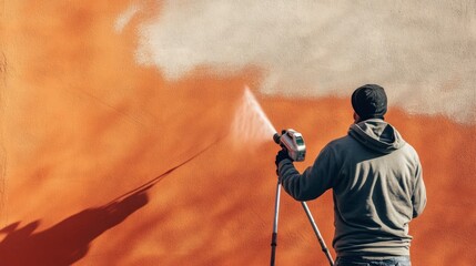 Expert Painting a Vibrant Orange Wall