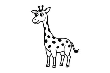 Naklejka premium A cartoon line art drawing of a giraffe standing on all four legs.eps