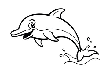 Obraz premium A cartoon line art drawing of a happy dolphin jumping out of the water.eps