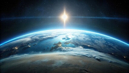 Fototapeta premium A Stunning View of Earth from Space, Illuminated by the Radiant Sun's Glowing Rays