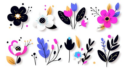 Collection of Colorful Floral Design Elements for Spring and Summer