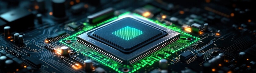 A high-tech microprocessor embedded on a sleek circuit board