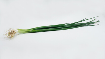 Fototapeta premium fresh leek or daun bawang on a white background 