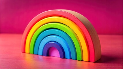 Obraz premium Montessori Rainbow Wooden Toy, Pink Background, Colorful Educational
