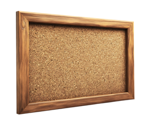 Rectangular Cork Bulletin Board With Wooden Frame on transparent background.