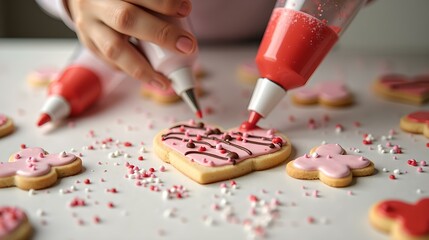 Handmade Heart-shaped Chocolate Cookie Decorating for Valentine's Day