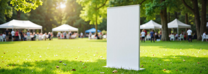 Pull-Up Banner Mockup in park with people in background