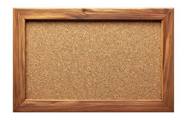Rectangular Cork Bulletin Board With Wooden Frame on transparent background.