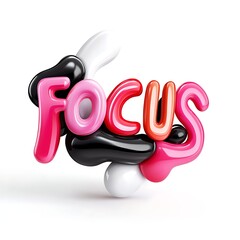 Colorful 3D Render of the Word Focus. Abstract Typography Design