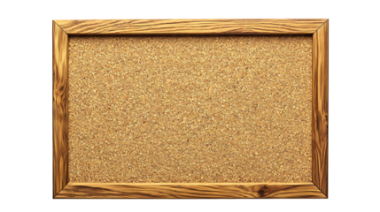 Rectangular Cork Bulletin Board With Wooden Frame on transparent background.