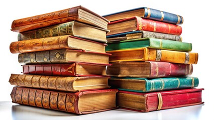Stack of Antique Books, Isolated, High-Quality Image