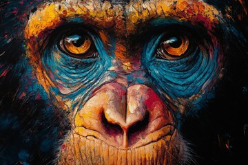 Colorful depiction of a monkey's face showcasing vibrant features and expressive eyes