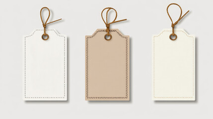 Cloth tags and loops set isolated on transparent background. Vector realistic illustration of blank rectangular fabric label mockups with stitches, piece of cotton for size, material, wash information