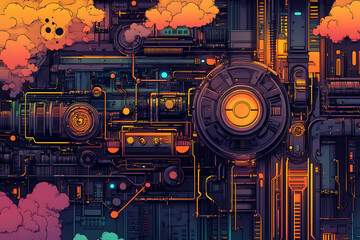 "Energy in Motion"
"The Clockwork Universe"
"Under the Neon Sky"
"Fusion of Gears and Light"
"Mechanical World"
"Lights of Tomorrow"