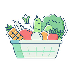 vegetables basket icon, vegetables basket vector illustration-simple illustration of vegetables basket, perfect for vegetables basket logos and icons