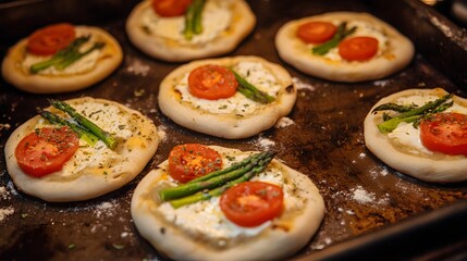 Delicious Mini Pizzas with Asparagus and Tomatoes
