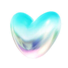 Holographic metal heart chrome object. 3D vector illustration