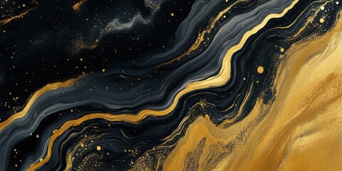 Abstract Black and Gold Marble Texture with Shimmering Details.
