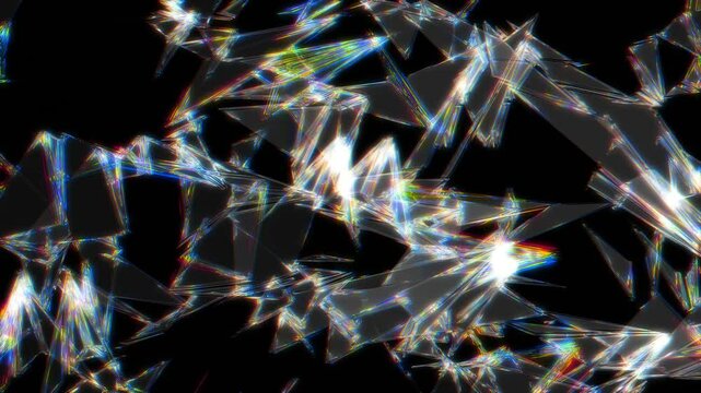 Sharp crystalline shards with rainbow prism edges scattered across a dark background