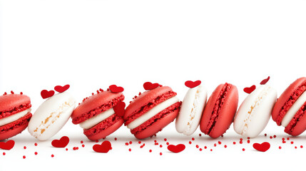 Colorful Heart Decorated Macarons on White Background for Sweet Celebrations and Events