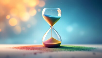 Colorful Hourglass Sand Timer on Blue Background