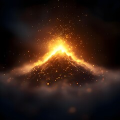 Fiery Eruption of Volcano with Glowing Lava and Ash Clouds at Night