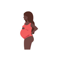 Pregnant dark skin woman, future mom,  concept illustration in cute vector style. Healthcare, pregnancy. Flat vector illustration isolated on white.