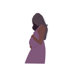 Pregnant dark skin woman, future mom,  concept illustration in cute vector style. Healthcare, pregnancy. Flat vector illustration isolated on white.