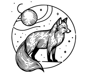 Lineart image of a wolf