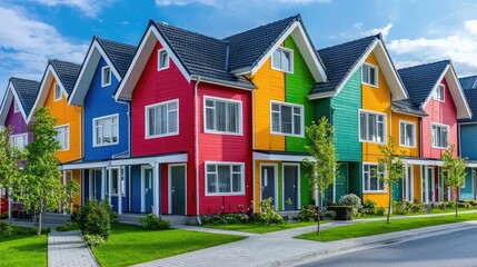 Obraz premium a row of brightly painted houses in a lively urban neighborhood.