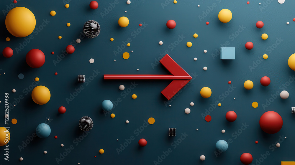 Fototapete colorful abstract composition with geometric shapes and arrows. design features red, yellow, and blu
