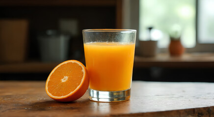 glass of orange juice and orange