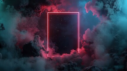 Fototapeta premium Neon Portal Surrounded by Colorful Clouds in a Cosmic Setting at Night