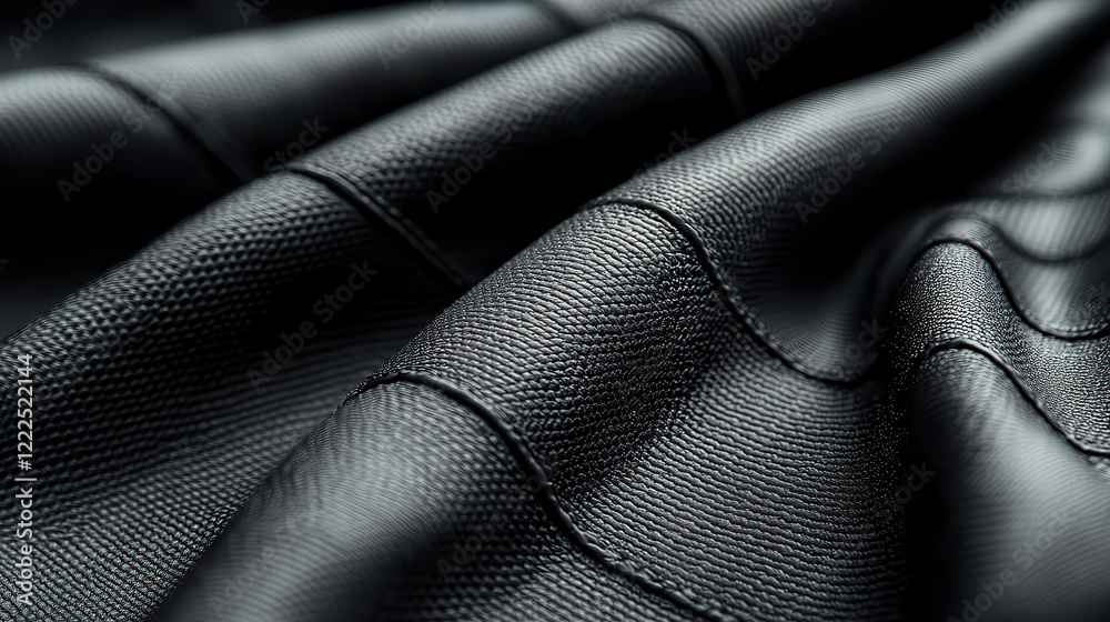 Poster soft black textured fabric with intricate patterns and folds, showcasing its luxurious feel and dept