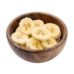 banana slices in wooden bowl