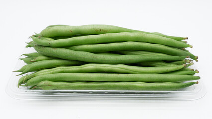  Green raw asparagus beans isolated on white background