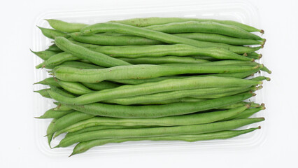  Green raw asparagus beans isolated on white background