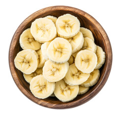 banana slices in wooden bowl