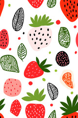 Hand-drawn seamless pattern with cute strawberry