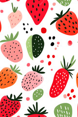 Hand-drawn seamless pattern with cute strawberry