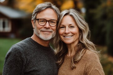 Smiling couple enjoying a peaceful autumn day outdoors in a natural setting