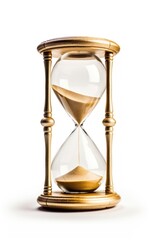 Hourglass sand white background deadline lighting.