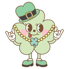 cute kawaii Groovy Retro Clover outline cartoon doodle illustration