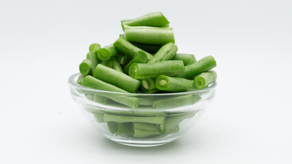  Green raw asparagus beans isolated on white background